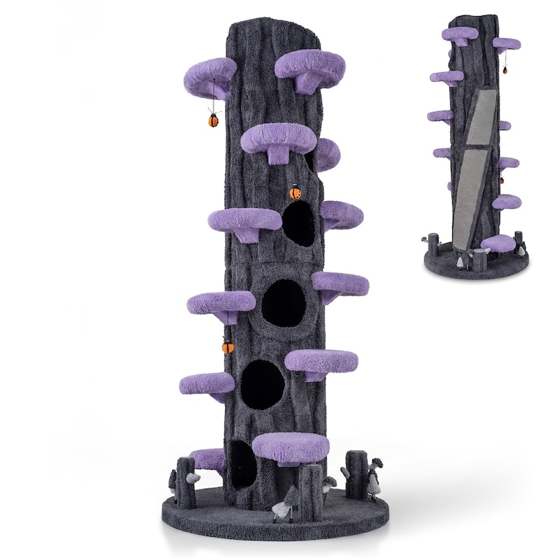 Gymax 90.5'' Multifunctional Cat Tree w/Private Condos Sisal Covered - Gray, Purple