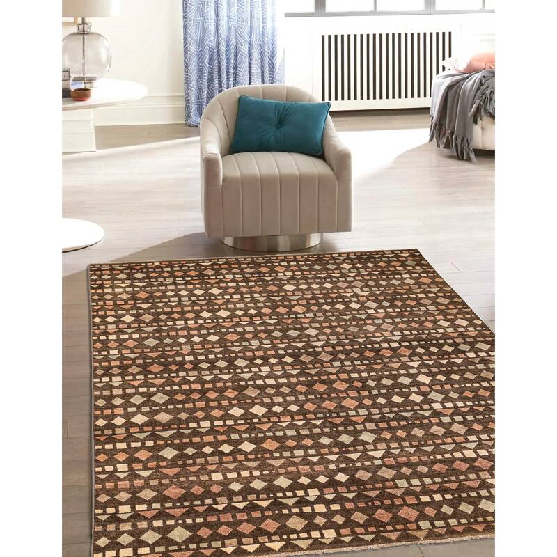 ECARPETGALLERY Hand-knotted Tangier Dark Brown Wool Rug - 8'0 x 9'11