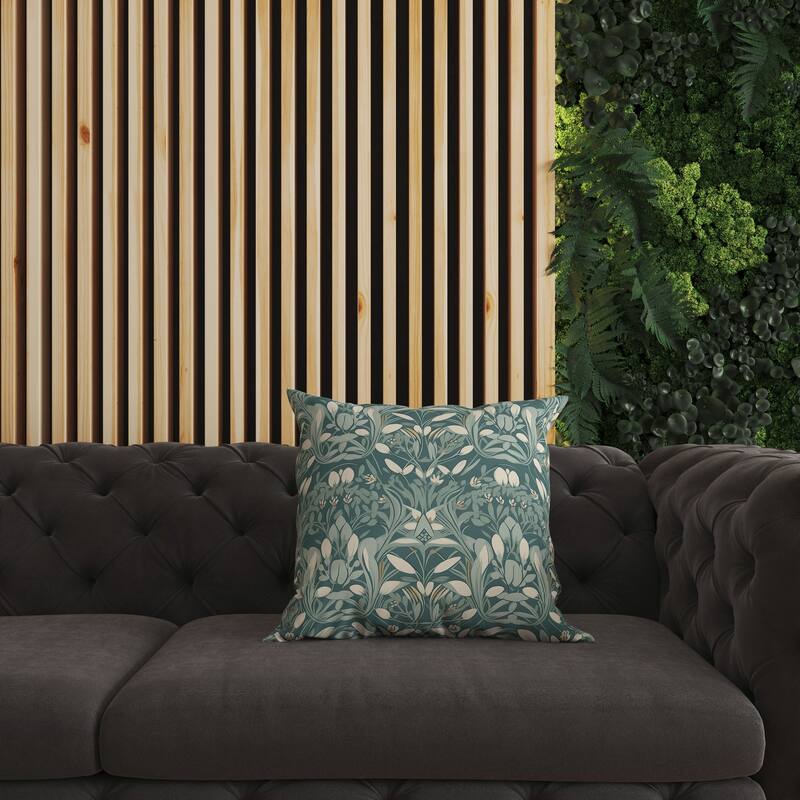 Green And White Petal Mirage Faux Suede Throw Pillow Zipper