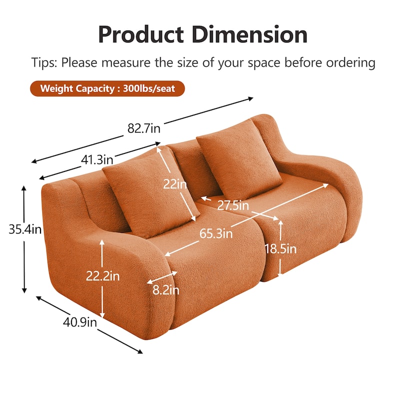 GDF Studio - Fairford 2-Seat Modular Sofa With Curved Armrests & Non-Slip Base