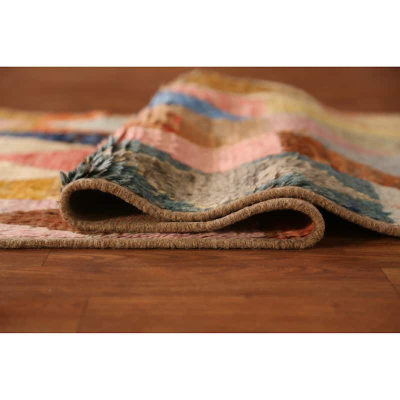 Geometric Moroccan Runner Rug Handmade Multi-Color Wool Carpet - 2'10" x 9'10"