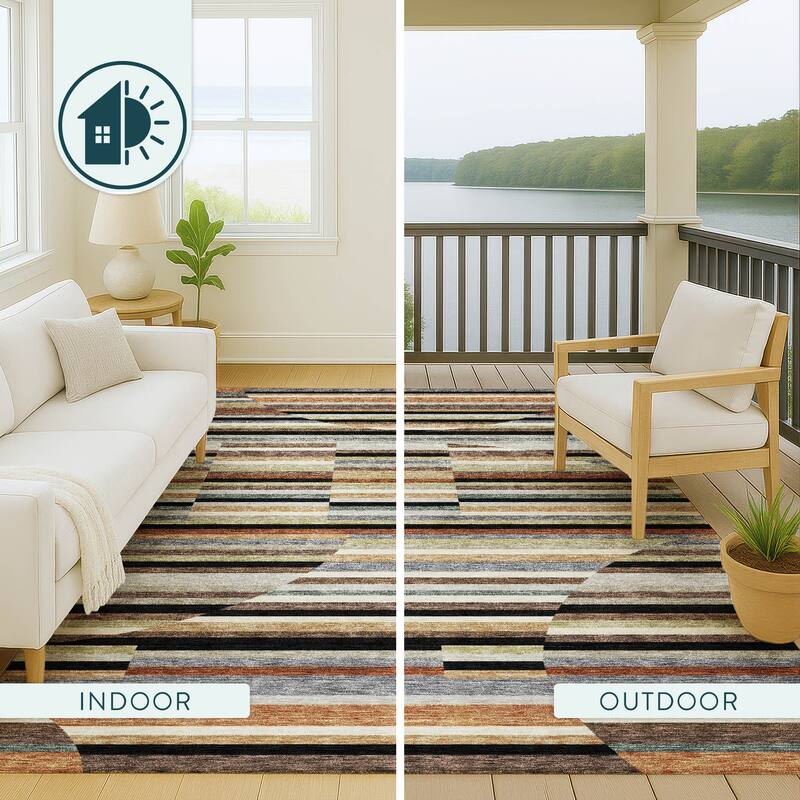 Machine Washable Indoor/ Outdoor Modern Cokedale Chantille Rug
