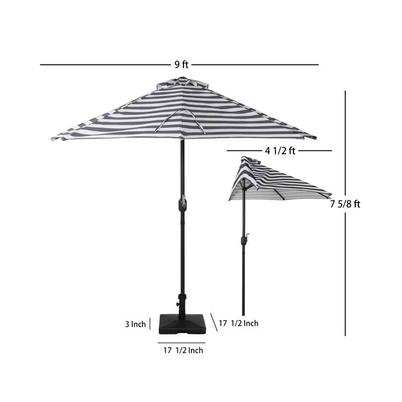 9 ft Half Market Umbrella With Heavy Duty Concrete Base Stand