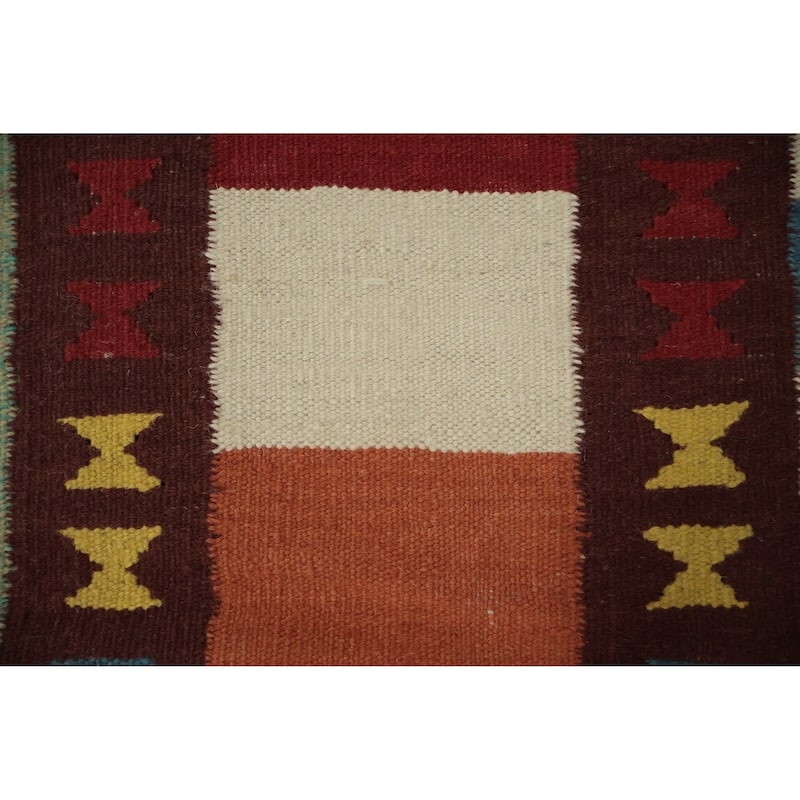 Hand Woven Oriental 100% Wool Carpet Southwestern Tribal Multi-Colored Kilim Area Rug - 9' 8'' X 8' 2''