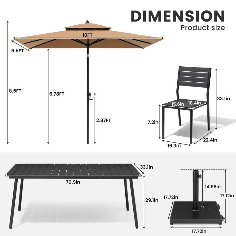 9-Piece Outdoor Patio Dining Set Aluminum Table and 8 Stackable Chairs w/ 10 FT Umbrella with Base