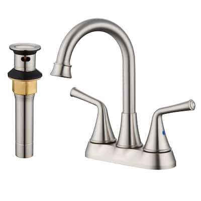 4 in. Centerset Double Handle Bathroom Faucet with Drain Kit Included