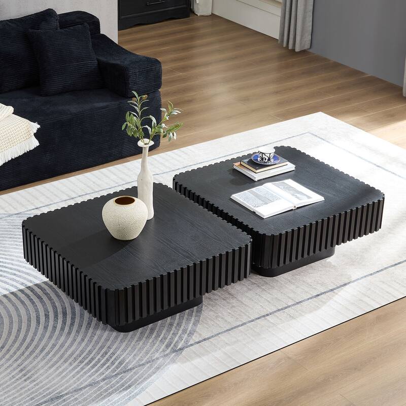 31.5 Inch Modern Handcraft Drum Coffee Table Square Coffee Table for Living Room