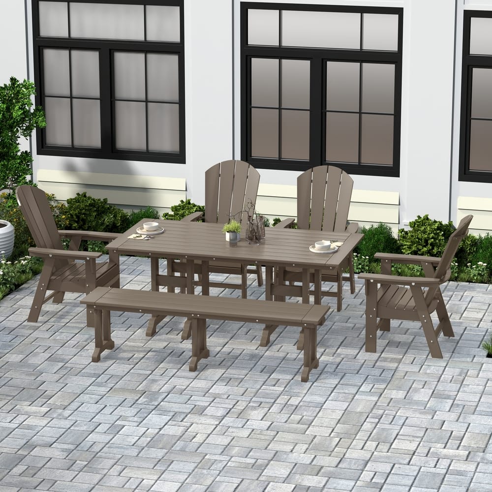 Laguna Hdpe All Weather Outdoor Patio Dining Set with Rectangle Table, Arm Chairs, and Bench (6-Piece Set)