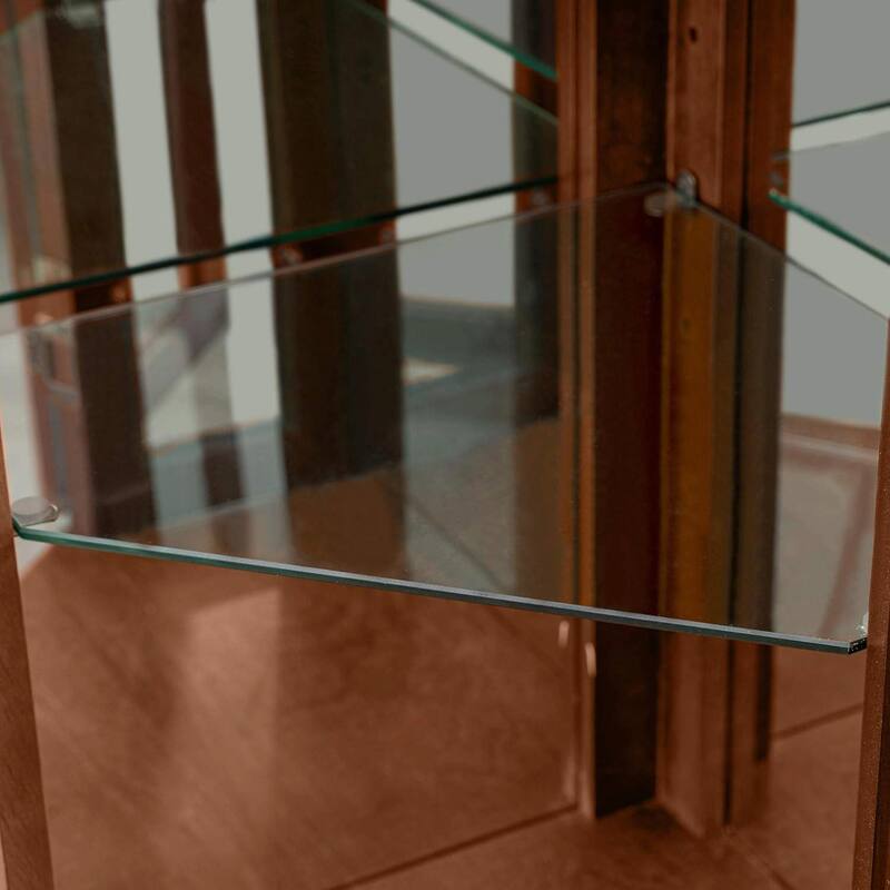Corner Curio Cabinet with Lights, Adjustable Glass Shelves, Mirrored Back