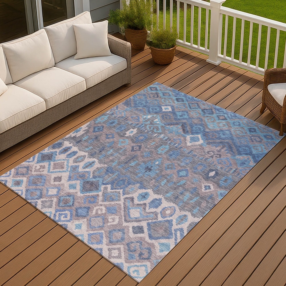Machine Washable Indoor/ Outdoor Boho Moroccan Chantille Rug