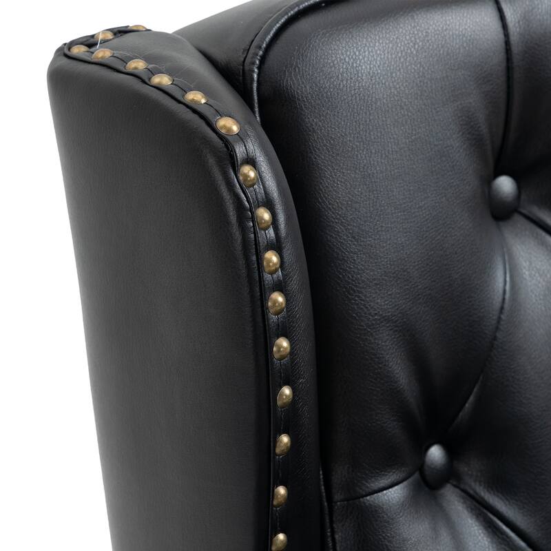 Black PU 29.33" High Back Upholstered Arm Chair with Nailheads