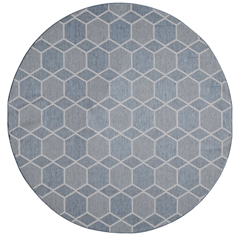 Domani Speak Geomatric Honeycomb Indoor / Outdoor Area Rug - 7'10" Round - Denim