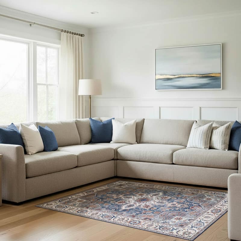 Wyatt & Ash Dream Mink Printed Chenille Rugs - Navy - 6' 6" x 9' 6"