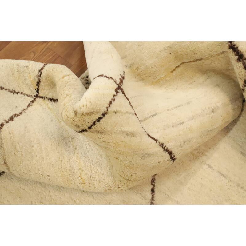 Hand Knotted Oriental 100% Wool Carpet Modern Geometric Beige & Ivories Gabbeh Area Rug - 7' 6'' X 5' 6''