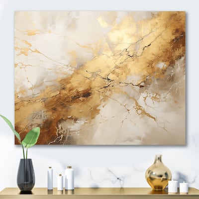 Designart "Beige And Gold Marble Lightning I" Abstract Shapes Wall Art