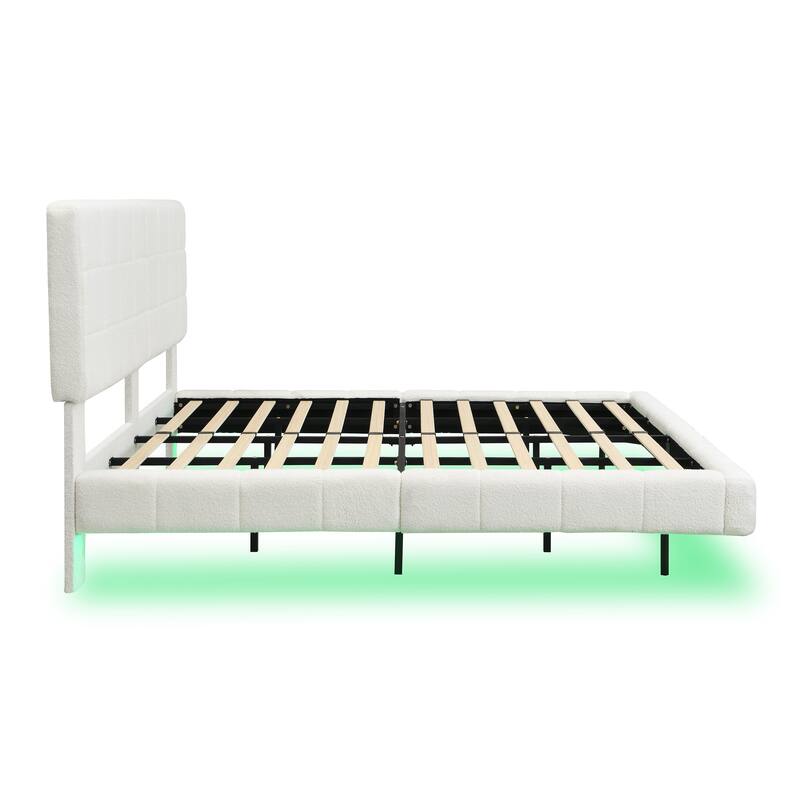 Christopher Knight Home - Alex White Boucle Floating Bed with Ambient Lighting