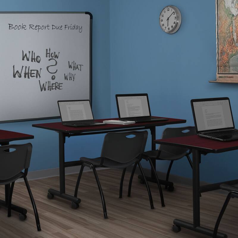 60" x 30" Flip Top Mobile Training Table- Mahogany and 2 "M" Stack Chairs- Black