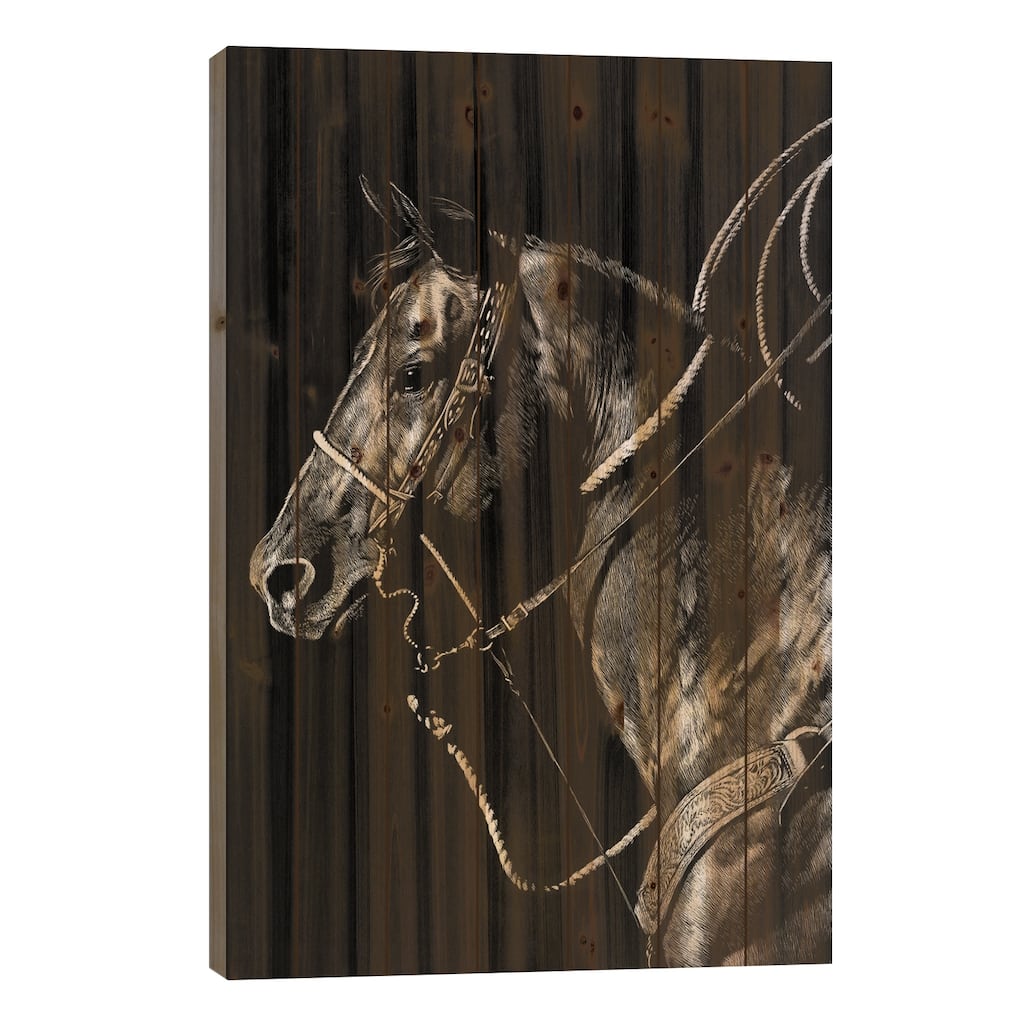 Scratchboard Rodeo V Print On Wood by Julie T. Chapman - Multi-Color