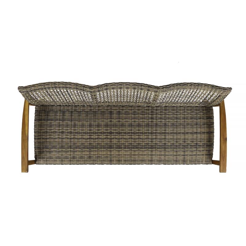 Outdoor Rattan Loveseat Sofa Acacia Wood 3 Seater Couch