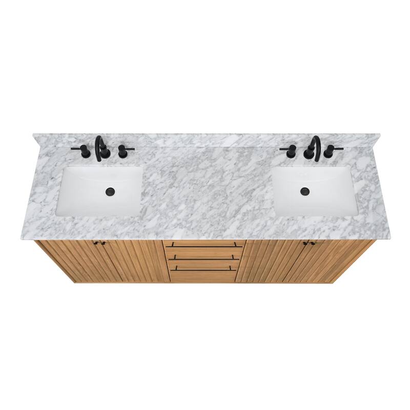 Avanity Parker Bathroom Vanity in Natural Teak with Carrara White Marble Top