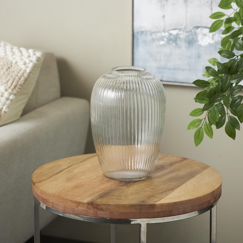 Glass Ribbed Fluted Vase - Clear - Roche River Decor