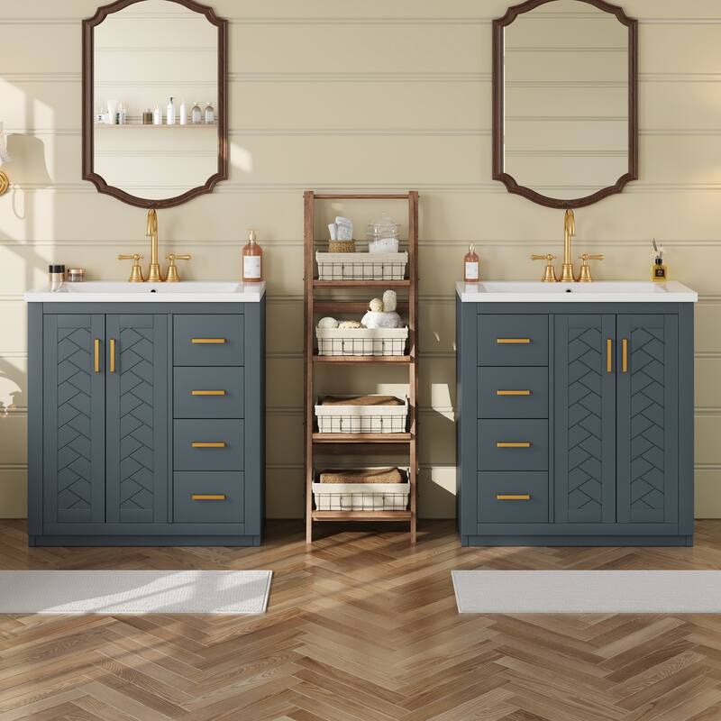 Roomfitters 60" Double Sink Bathroom Vanity with Ceramic Top, Solid Wood Storage Cabinet with Drawers and Soft Close Doors