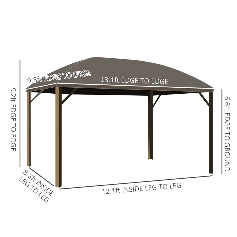 Outsunny 10x13 Hardtop Gazebo, Permanent Metal Roof Gazebo Canopy Arc with Aluminum Frame