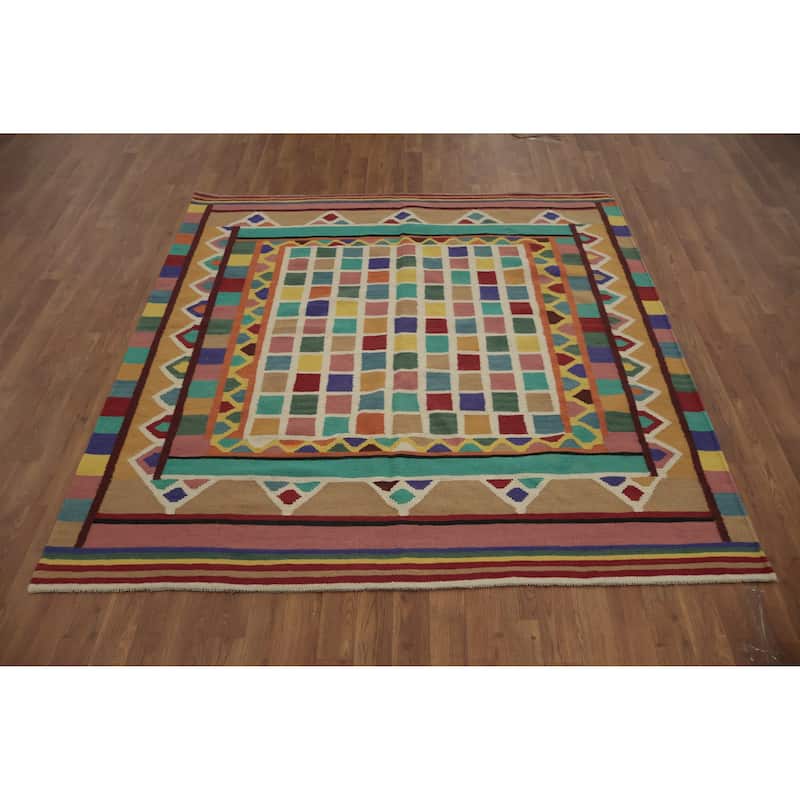 Hand Woven Oriental 100% Wool Carpet Southwestern Modern Multi-Colored Kilim Area Rug - 6' 0'' X 5' 10''