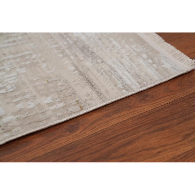 Machine Made Oriental Polyester Carpet Abstract Beige & Ivories Distressed Area Rug - 7' 5'' X 5' 2''