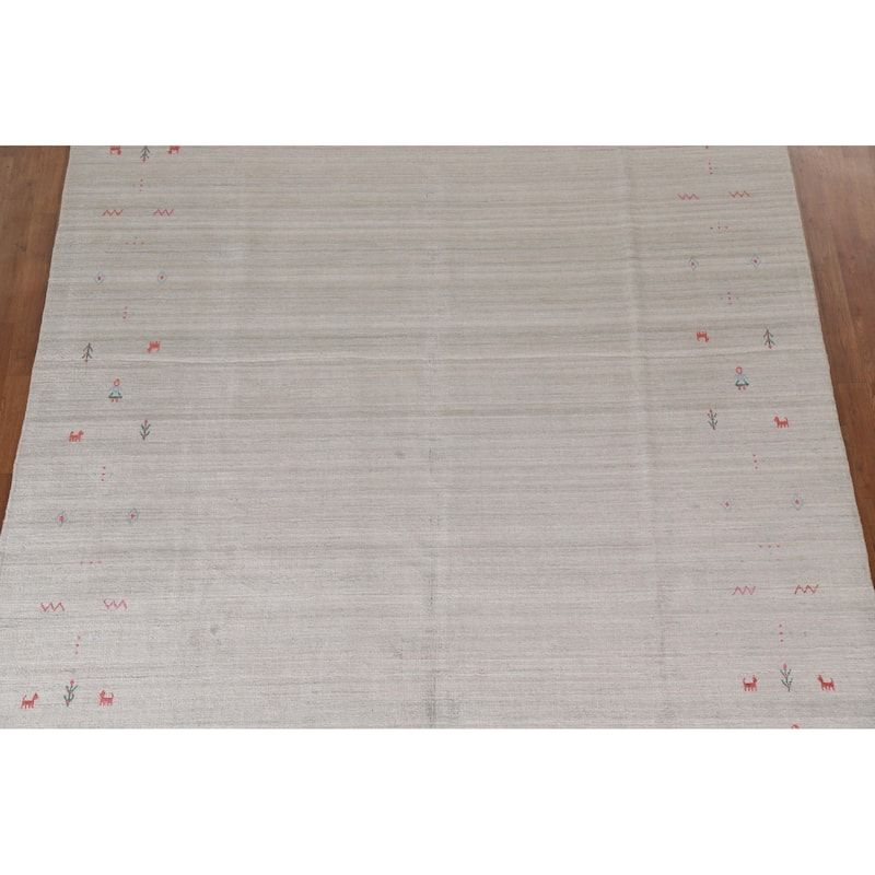 Gabbeh Area Rug Hand-Knotted Oriental Wool Carpet - 8'0"x 9'9"