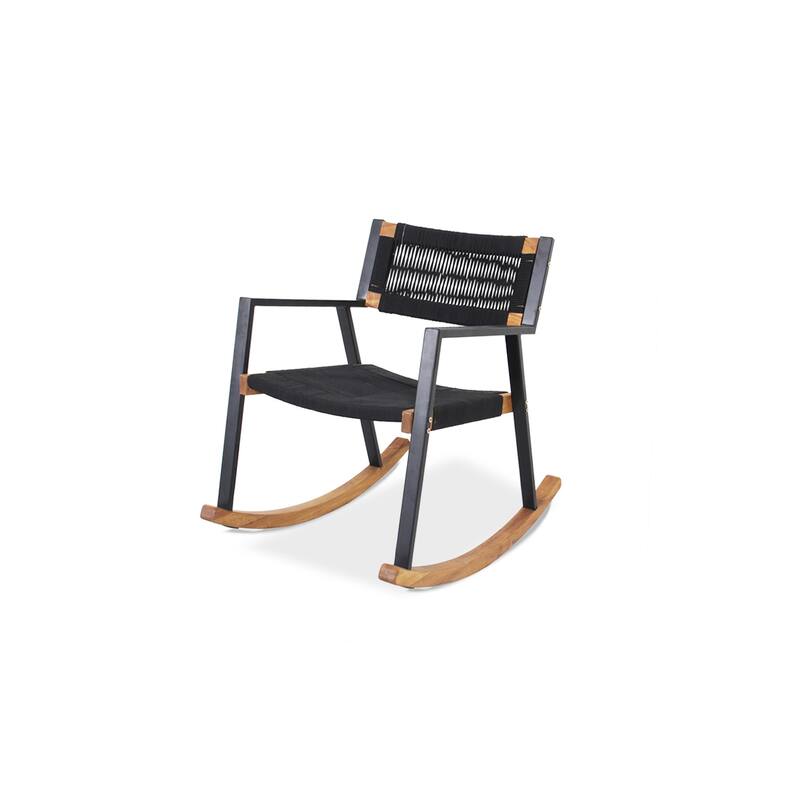 M4H Cabra 3-Piece Solid Wood Metal Rocking Outdoor Rope Chair Set