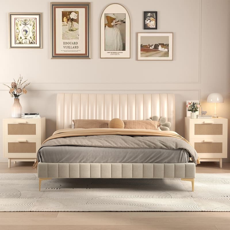 Rattan Nightstand End Table Sofa Side Table with 2 Drawers, Accent Table Bedside Table Storage Cabinet