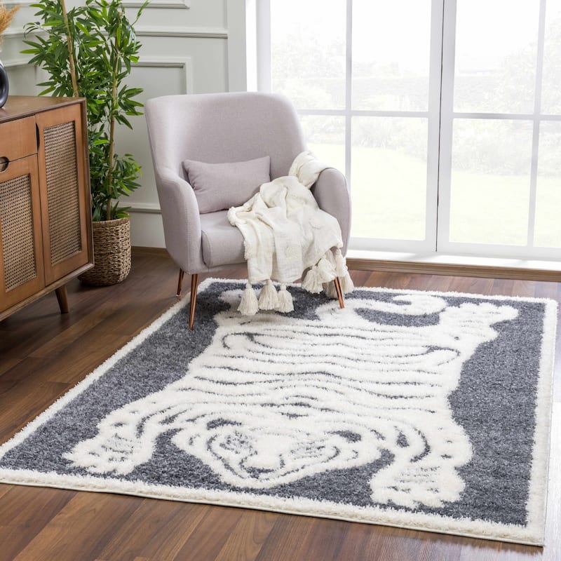 Tilos Tiger Pattern Shag Area Rug - 7'10" x 10' - Cream / Zane