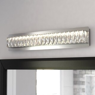 Melrose 1-Light 26 inch Wide Chrome Glam Bathroom Vanity Lighting Fixture, Clear Crystal Glass, Dimmable LED, Full Backplate