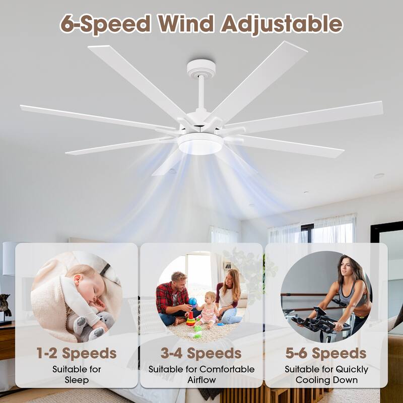 65" Integrated LED White Dimmable Ceiling Fan with Light and Remote - 65" D x 65" W x 13.4" H