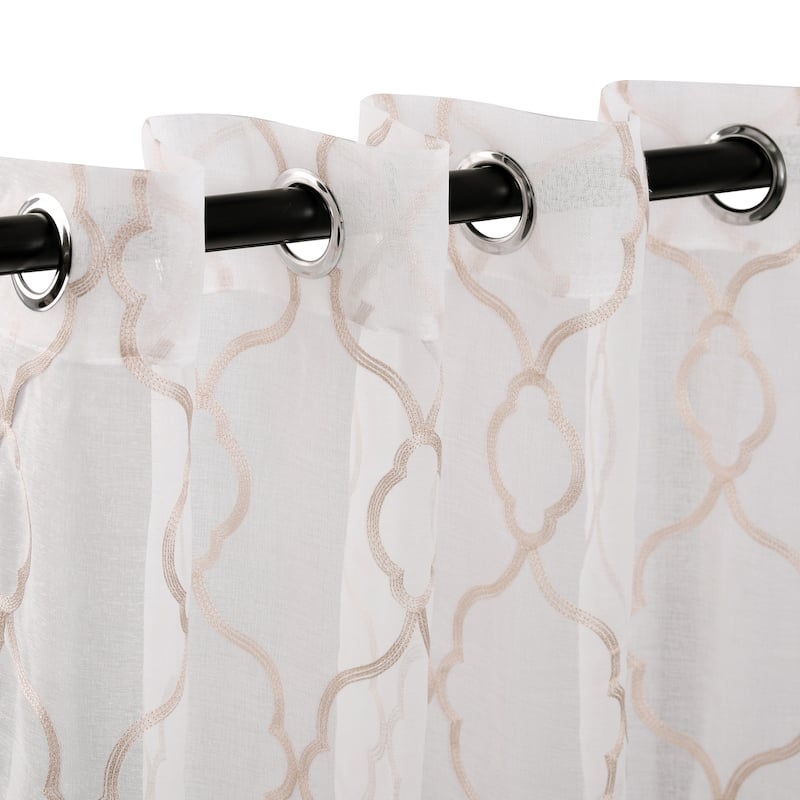 Superior Modern Geometric Lattice Sheer Curtain Set with 2 Panels