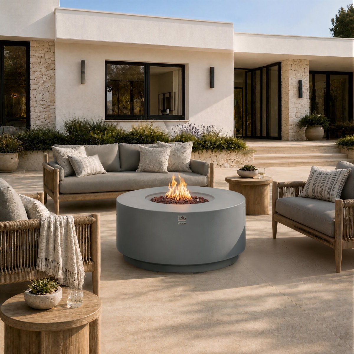Encinitas 48" Round Propane Fire Pit Table with Hidden Fuel Tank Drawer