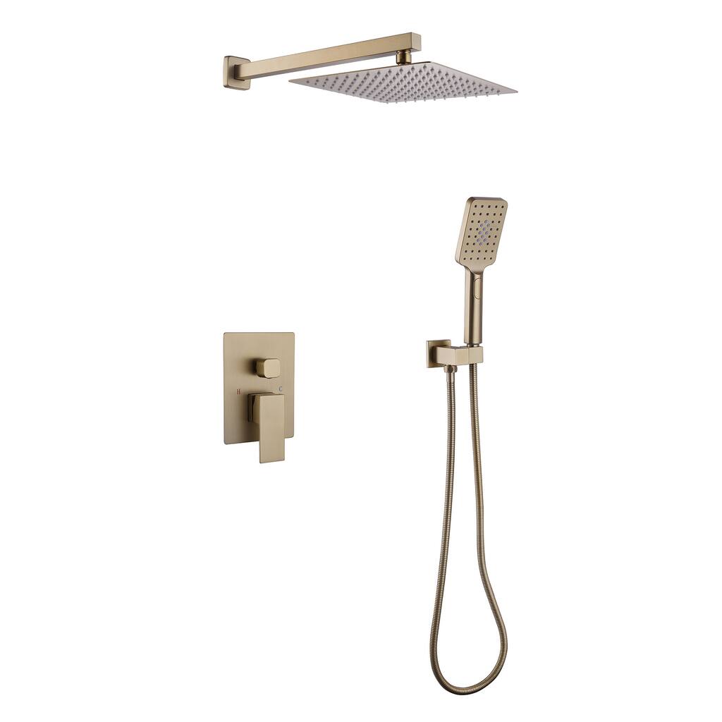 Wall Mount Shower Faucet with Hand Shower Brass 3-Setting Spray Brass Complete Shower System with Pressure Balance Valve