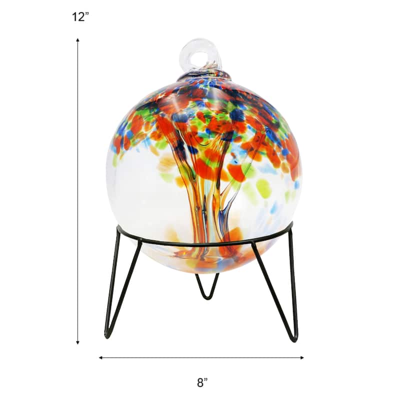 Tree Of Life 8In Royal Hand Blown Glass Ball With Stand