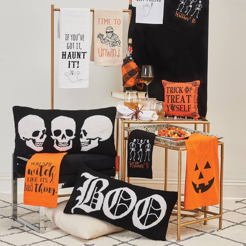 Killin' It Skeleton Halloween Waffle Weave Cotton Kitchen Towel