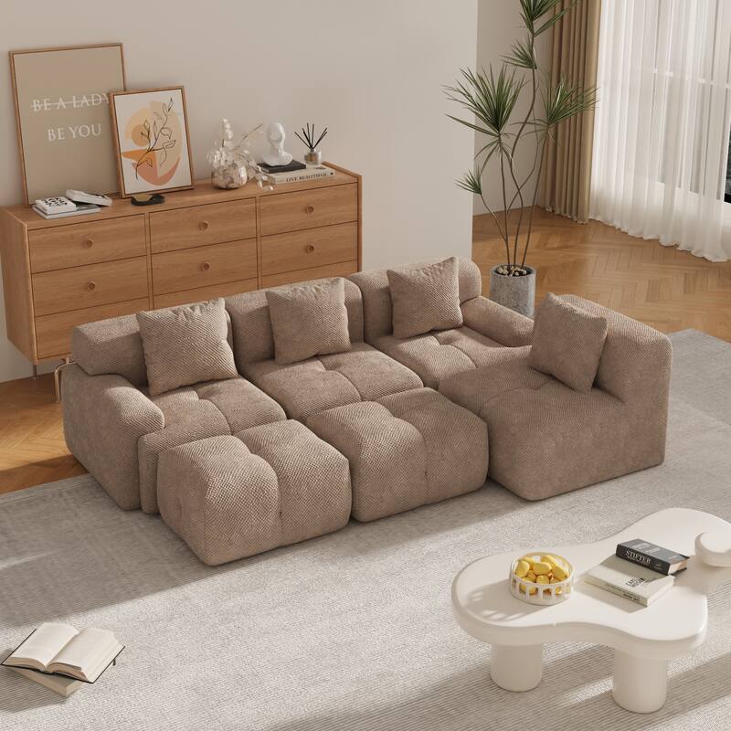 Modular U-Shaped Sectional Sofa, Oversized Boneless Cloud Floor Sofa, Convertible Sleeper Sofa with 2 Ottomans & 4 Pillows