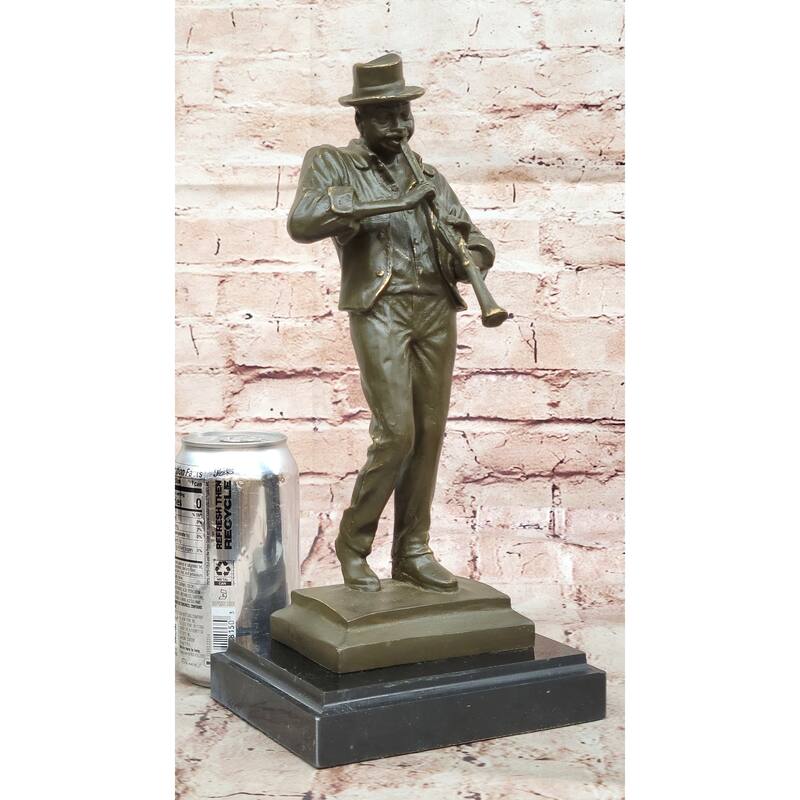 Bronze Jazz Performer Sculpture – Clarinet Player With Hat
