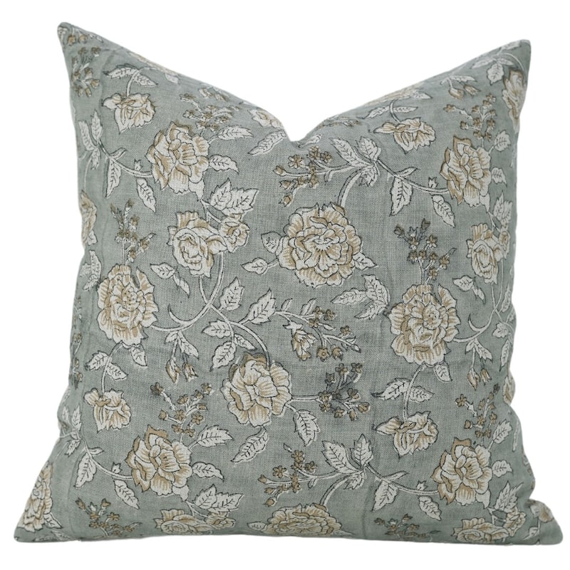 Linen Farmhouse Block print pillow Cover Rameshwaram - Pillow Covers - 14" x 20"