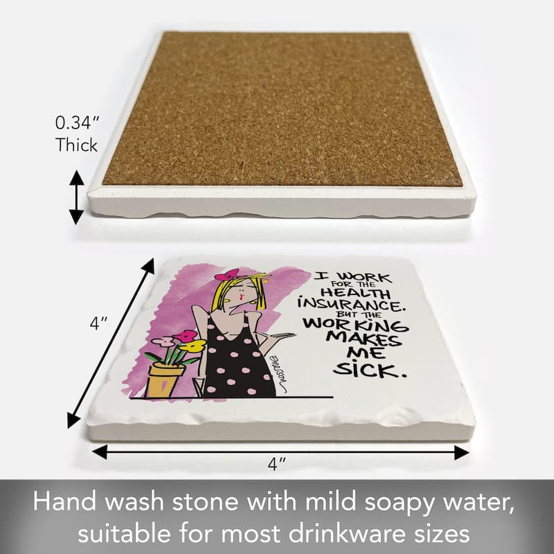 Insurance 4 Pack Absorbent Stone Coasters with Cork Backing 4" Square Made in The USA Absorbent Wipes Clean