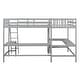 preview thumbnail 4 of 22, Wood Twin Size L-Shaped Loft Kids Bed Frame with Ladder, 2-Built-in Desks, No Box Spring Required, Easy to Assemble, Grey
