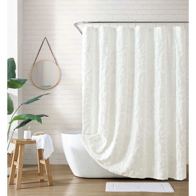 Peri Home Chenille Laurel Shower Curtain - White