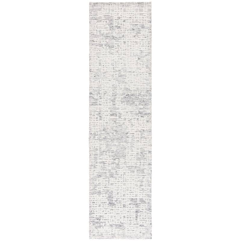 SAFAVIEH Handmade Ebony Marcijona Modern Contemporary Wool Rug - 2'3" x 9' Runner - Ivory/Grey