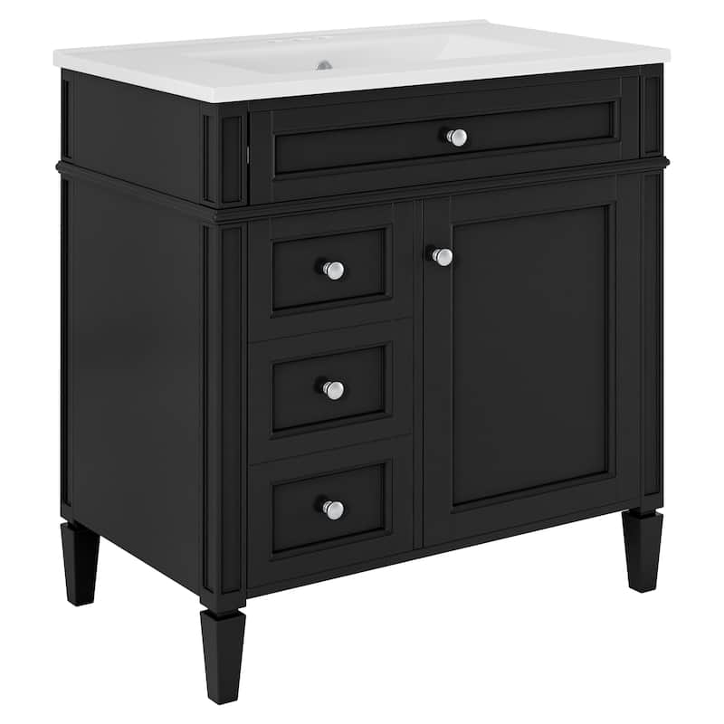 Roomfitters 30" Vanity with Sink, Cabinet with 2 Drawers and Tip-out Tray, Set with Mirror Cabinet, Freestanding Design