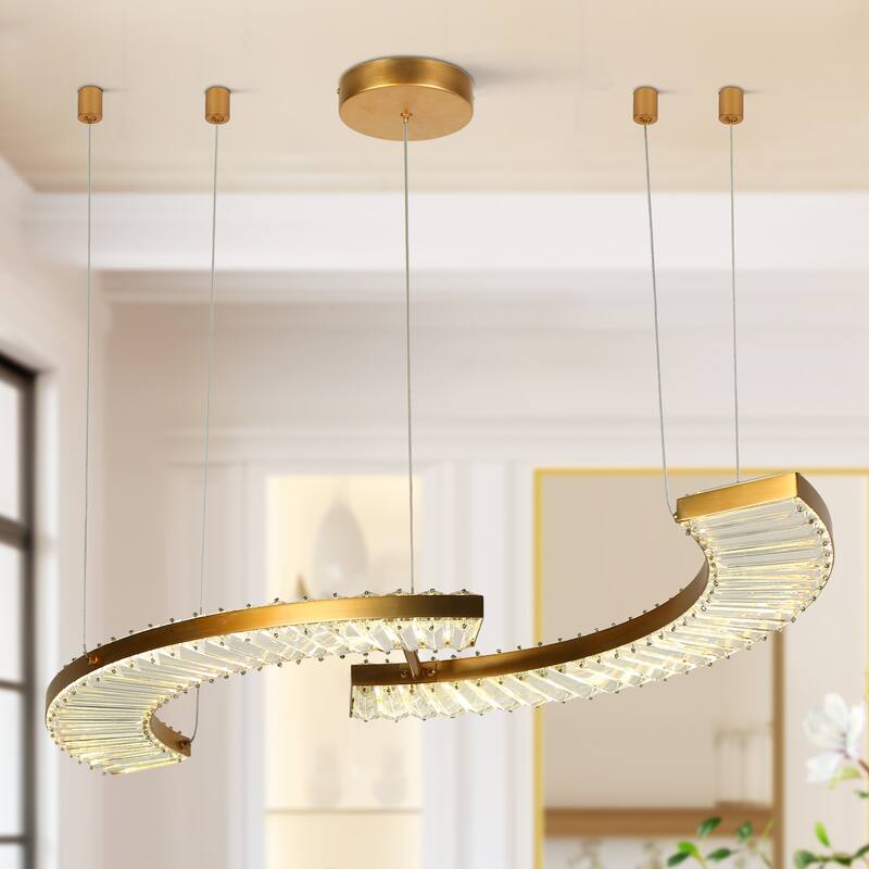 Modern Gold LED Crystal Chandelier Island Light for Kitchen Island - W 40.4" x H 2" x D 16.1"