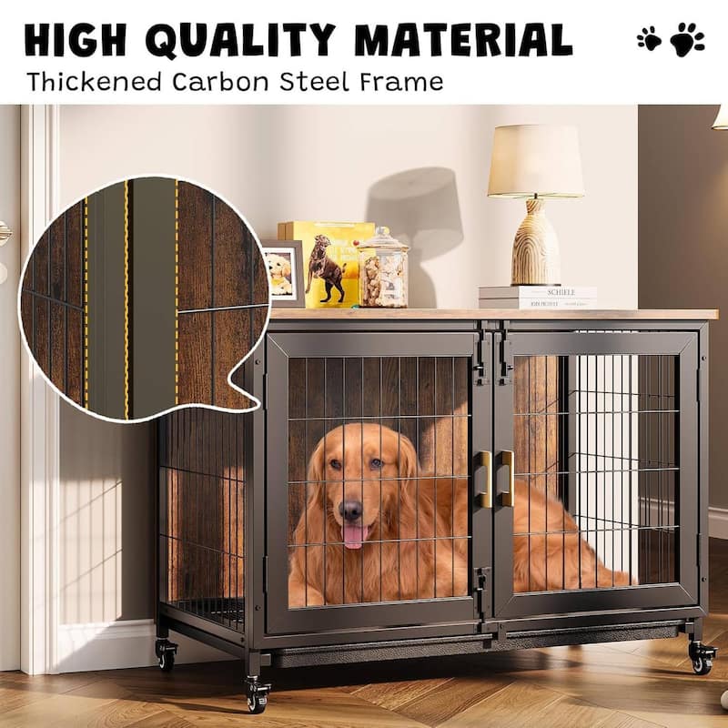 38-Inch Heavy-Duty Dog Crate with Wheels & Removable Tray for Large & Medium Dogs